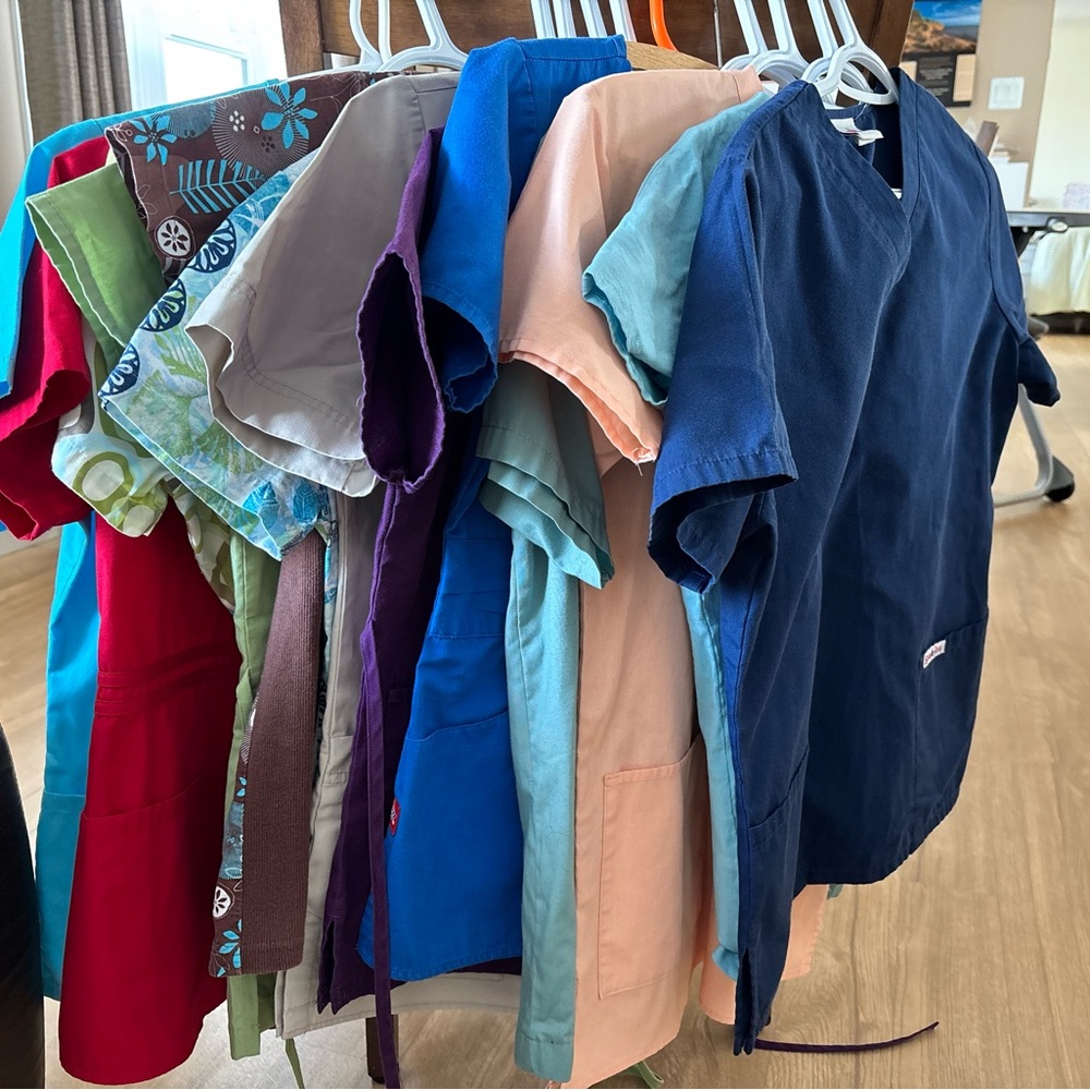 Assorted Medical Scrub Tops in Navy, Peach, Teal, Blue & More